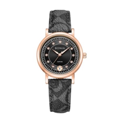 Bonia Elegance BNB10875-2532 Black Leather Strap Women Watch